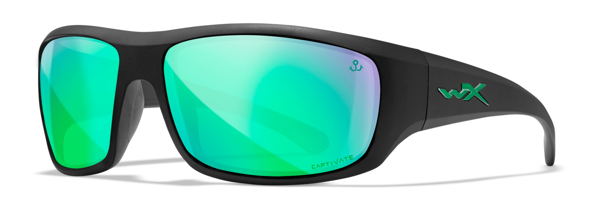 Image of WX Omega - Matte Black | Wheeler Captivate Polarized Green Mirror - Sunglass World